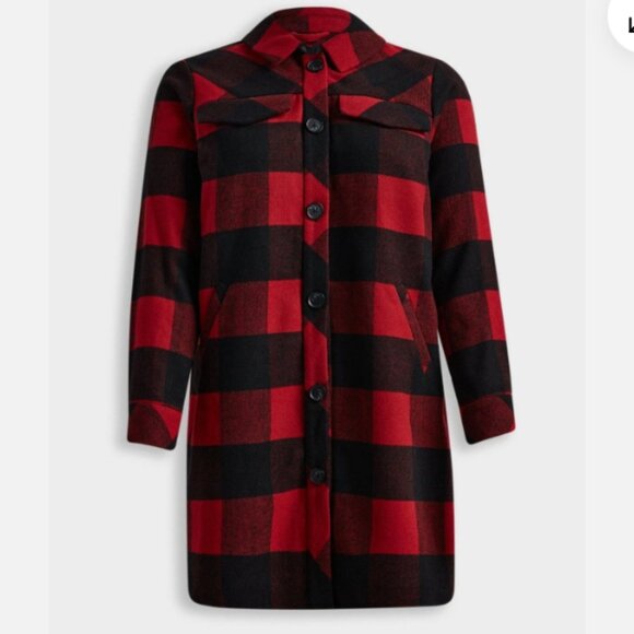 Torrid Wool Longline Buffalo Plaid Collared Shacket - Picture 1 of 10